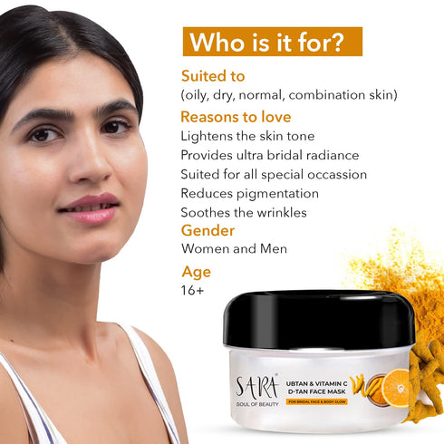 Sara Ubtan D-TAN® Facemask with Vitamin C and Turmeric for glowing skin | with Radiance D-TAN® Face Wash | 430gm
